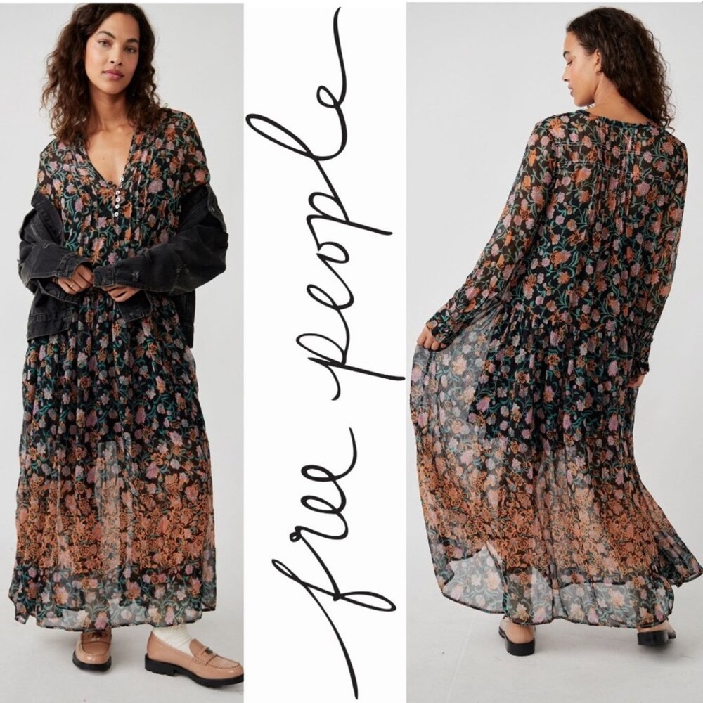 Free People see it through Floral Maxi Dress with Button Detail - Picture 3 of 8